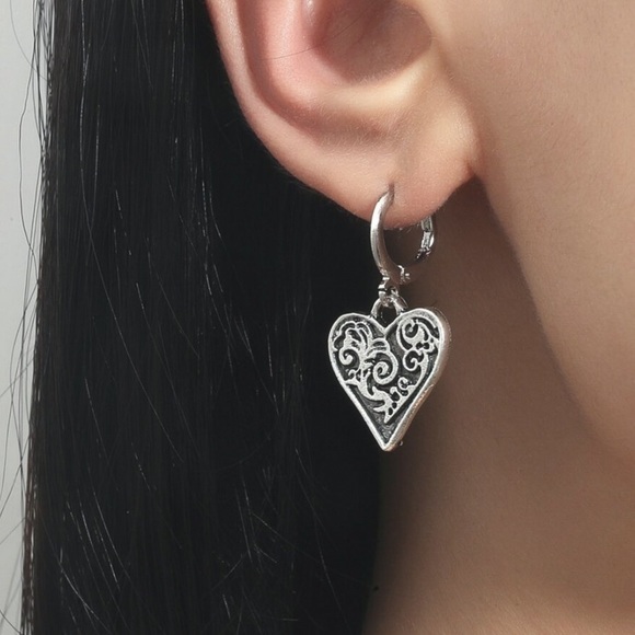 GlitzBlitz Boutique Jewelry - Any 2/$20! Silver Heart Boho Huggie Hoop Earrings